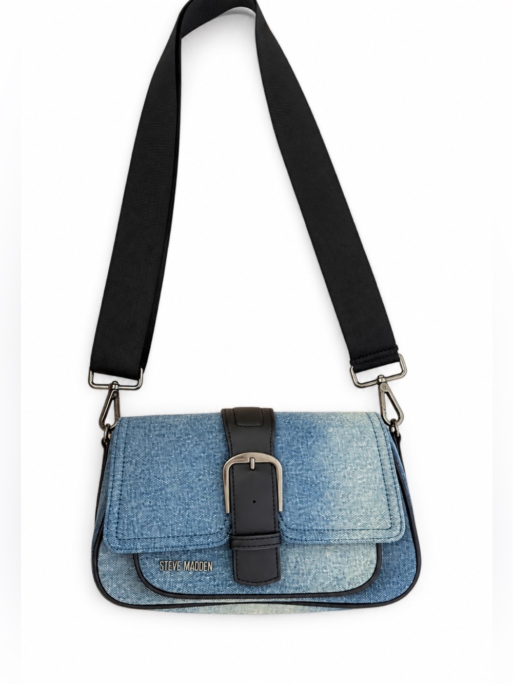 Steve Madden Denim Ombre Crossbody with Black Strap